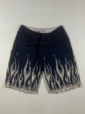 Y2K No Fear Navy Flame Print Board Shorts 32